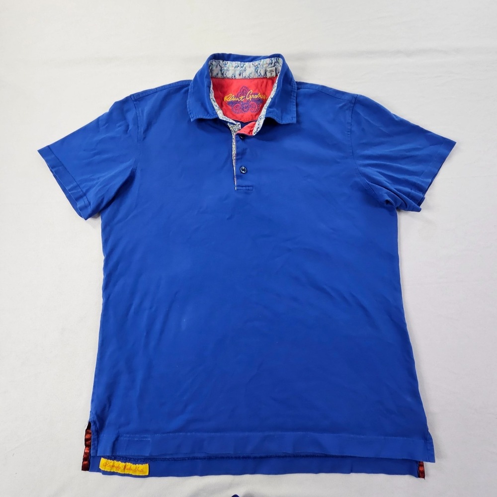 Robert Graham Blue Short Sleeve Classic Fit Cotton Polo Shirt Men's S